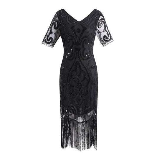Roaring 20s 1920s Cocktail Dress Vintage Dress Flapper Dress Party Costume Masquerade Prom Dress Halloween Costumes The Great Gatsby Charleston Women's Sequins Tassel Fringe Lace Cosplay Costume