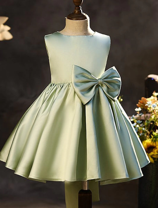 A-Line Knee Length Flower Girl Dress Wedding Party Girls Cute Prom Dress Satin with Bow(s) Elegant Fit 3-16 Years