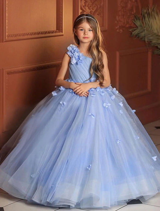 Princess Floor Length Flower Girl Dress First Communion Girls Cute Prom Dress Polyester with Flower Frozen Fit 3-16 Years