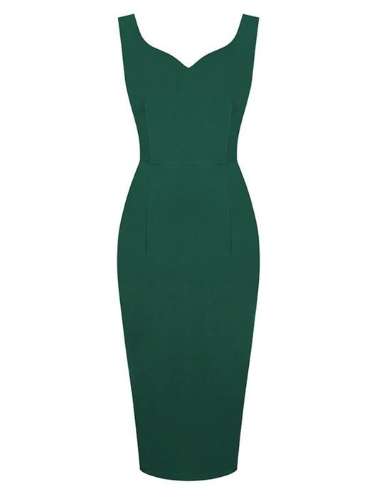 Women's Vintage Dress Green Christmas Party Dress Cocktail Dress Midi Dress Black Wine Red Sleeveless Pure Color Backless Spring Fall Winter V Neck Vintage Christmas Wedding Guest Birthday