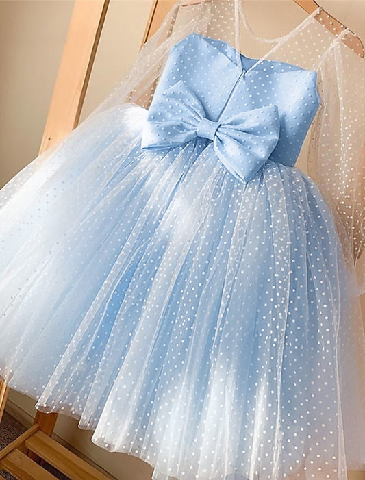 Princess Knee Length Flower Girl Dress Wedding Party Cute Prom Dress Cotton Blend with Bow(s) Tutu Fit 3-16 Years