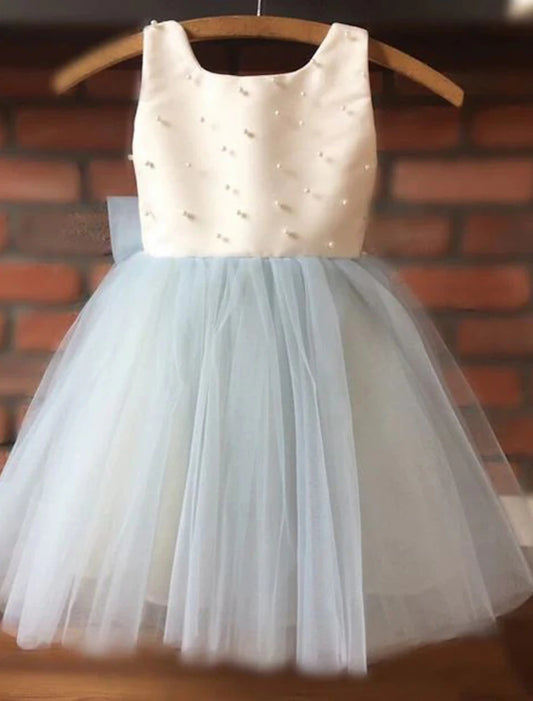 A-Line Knee Length Flower Girl Dress Wedding Party Girls Cute Prom Dress Satin with Bow(s) Tutu Frozen Fit 3-16 Years