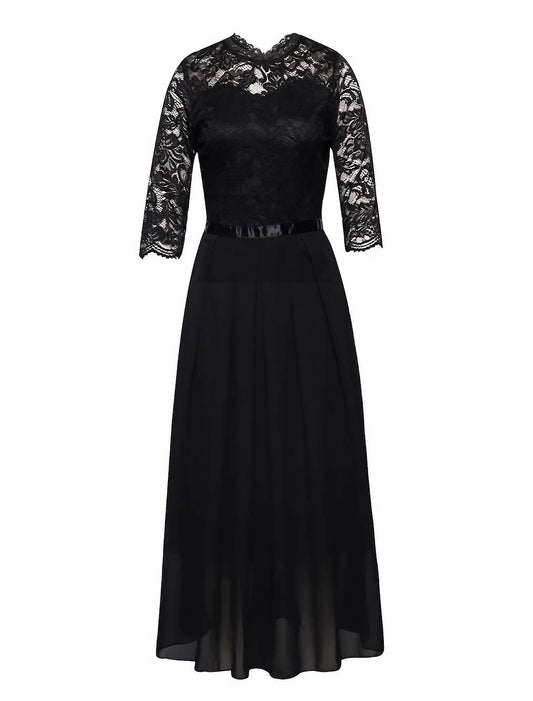 Women's Black Dress Prom Dress Christmas Party Dress Lace Dress Long Dress Maxi Dress Black Wine Green Half Sleeve Pure Color Lace Spring Fall Winter Crew Neck Fashion Winter Dress Wedding Guest