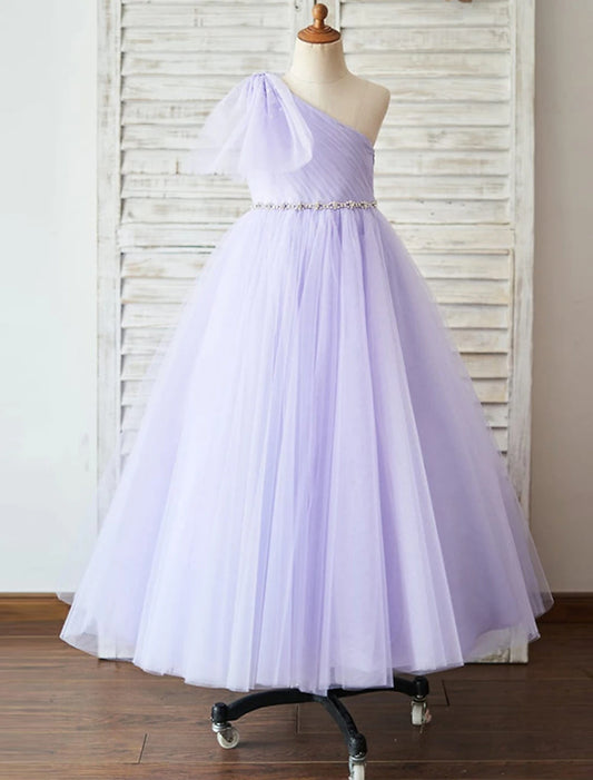 A-Line Floor Length Flower Girl Dress Wedding Party Girls Cute Prom Dress Satin with Ruched Elegant Fit 3-16 Years