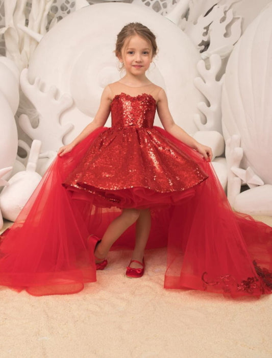 Ball Gown Court Train Flower Girl Dress Christmas Cute Prom Dress Tulle with Bow(s) Tiered Fit 3-16 Years
