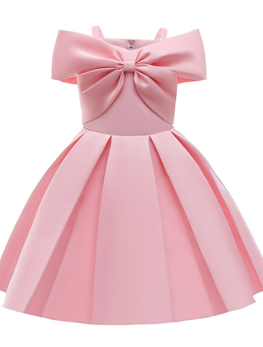 Princess Knee Length Flower Girl Dress Wedding Party Cute Prom Dress Cotton Blend with Bow(s) Elegant Fit 3-16 Years